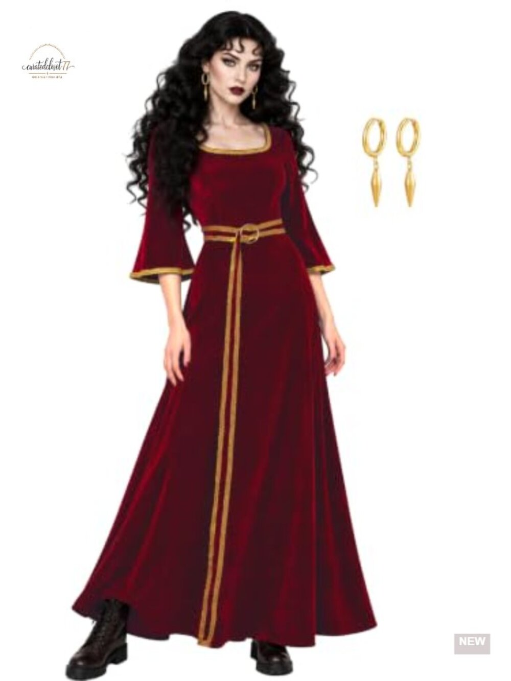 Velvet Renaissance Witch Costume Dress with Belt Cosplay